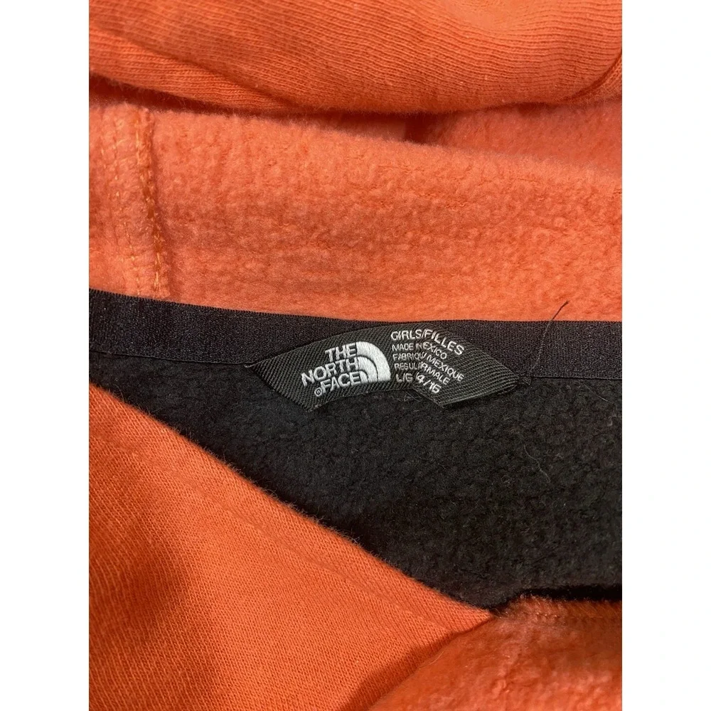 The North Face Girls Hoodie Orange Black Colorblock Fleece Pullover Large 14/16